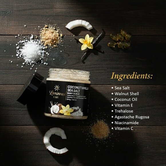 Luminous Care Coconut Vanilla Body Scrub | Sea Salt + Walnut Shell Exfoliating 2 - Picture 9 of 10